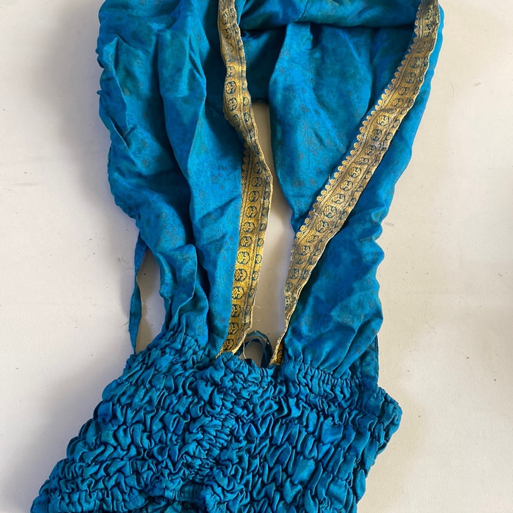 One of a Kind Turquoise & Gold NoralinaFreedom Cinch top with hood